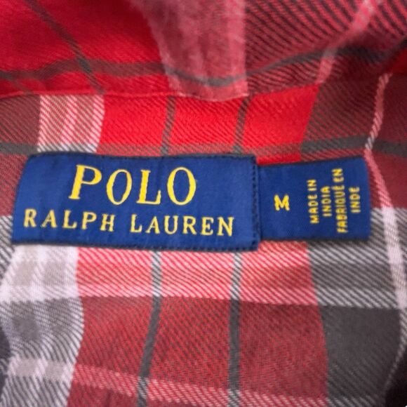 Polo Ralph Lauren Loop Collar Flannel Shirt Men M Red Plaid Long Sleeve Designer - Picture 5 of 12